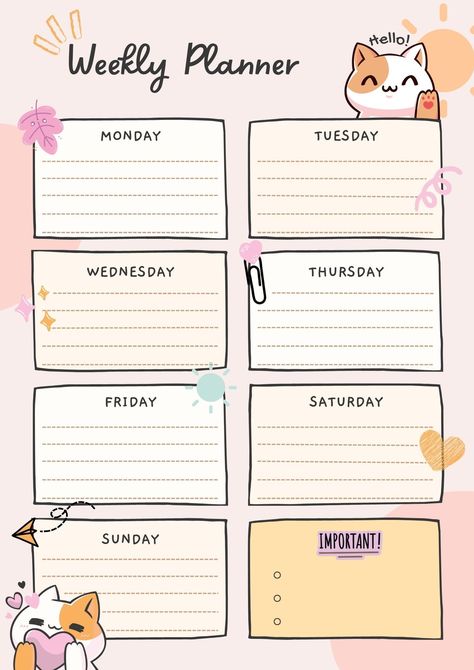 This adorable weekly planner is perfect for keeping track of your busy life. The cute illustrations and fun colors will make you smile every time you use it. And the printable PDF format means you can easily customize it to fit your needs. Get yours today!

Available in 8 different Weekly Planner Drawing Ideas, Cute Weekly Planner Template, Hello Printable, Weekly Planner Ideas, Cat Planner, Best Weekly Planner, Weekly Planner Print, Weekly Planner Free Printable, Free Daily Planner