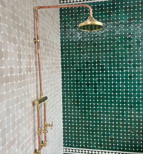 Mixed Cooper and Brass Outdoor Shower. Indoor and Outdoor - Etsy Australia Vintage Kitchen Faucet, Unlacquered Brass Faucet, Vintage Faucet, Rustic Shower, Brass Kitchen Faucet, Wall Mount Faucet Bathroom, Luxurious Showers, Shower Fixtures, Brass Faucet