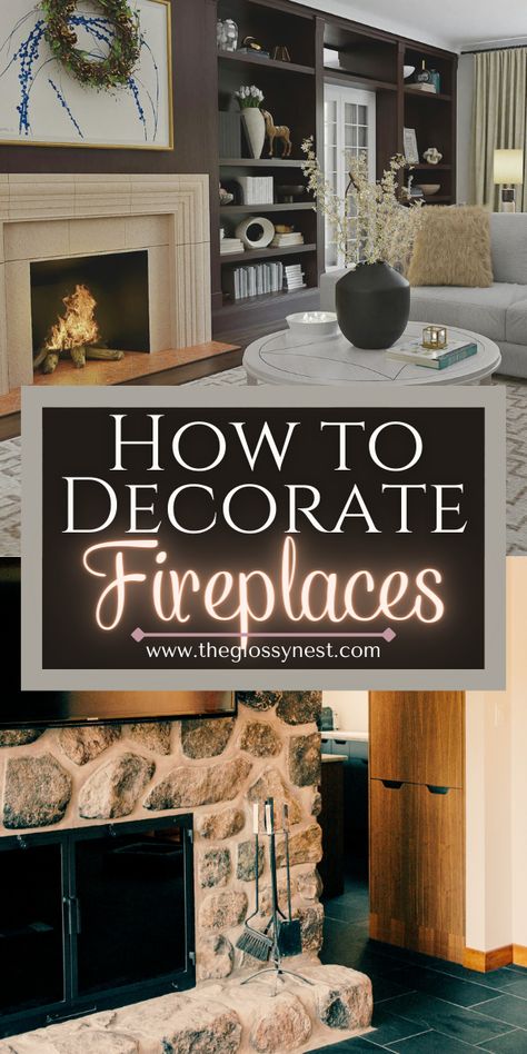 how to decorate fireplaces Vintage Mantel Decorating Ideas, How To Decorate A Mantle Fireplaces, Brick Fireplace Mantle Decor, Lantern Fireplace Decor, Boho Fireplace, Bedroom Fireplaces, Decor For Fireplace, Brick Fireplace Mantles, Fireplace Hearth Decor