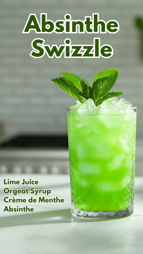 Absinthe Swizzle Absinthe Cocktail, Cocktail Cards, Yummy Alcoholic Drinks, Sazerac, Cocktail Ideas, Green Fairy, Blender Recipes, Healthy Drink, Alcohol Drink Recipes