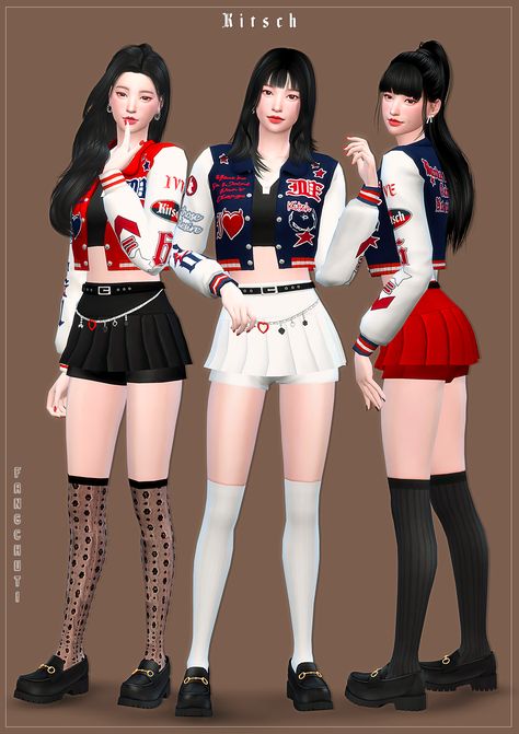 The sims4 / (fangchuti) 'Yujin-Kitsch’ Outfits /*Early Access* Sims 4 Kitsch Cc, Sims 4 Kpop Mods, Kpop Outfits Sims 4 Cc, Sims 4 Cc K Pop Clothes, Kpop Sims 4 Cc Clothes, Sims4 Kpop Cc, The Sims 4 Outfit Cc, Sims 4 Clothing Cc Female, Sims 4 Kpop Cc Clothes