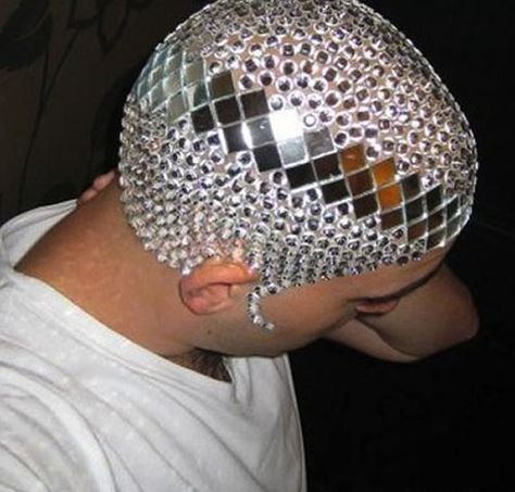 Bling Head -  So much easier and less hassle than dealing with hair Bald Head, Bald Heads, Shine Bright Like A Diamond, Bad Hair, Disco Ball, Headdress, Boy Fashion, Body Art, Hair Hair