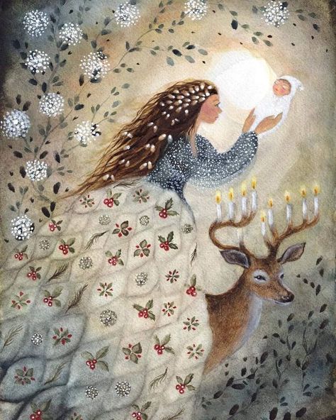 For those who have kept their child soul | Hansje Guurink "Christmas Miracle" | Facebook Postcard Holder, Kunstjournal Inspiration, Christmas Miracle, Illustration Kunst, Spiritual Messages, Fairytale Art, Christmas Postcard, Art And Illustration, Christmas Illustration