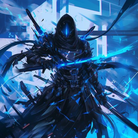 Cyberpunk Swordsman, Blue Assassin, Blue Protocol, Blue Ninja, Futuristic Armor, Anime Picture Hd, Dark Warrior, Blue Demon, Ninja Art