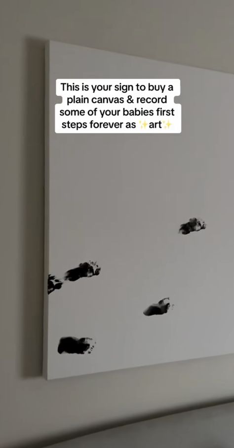 Baby Footsteps Canvas, Baby Foot Print Canvas Ideas, Canvas Footprint Ideas, Newborn Painting Ideas, Infant Painting Ideas, Nursery Canvas Art Diy, Baby Handprint Ideas, Baby Arts And Crafts, Toddler Footprint Art