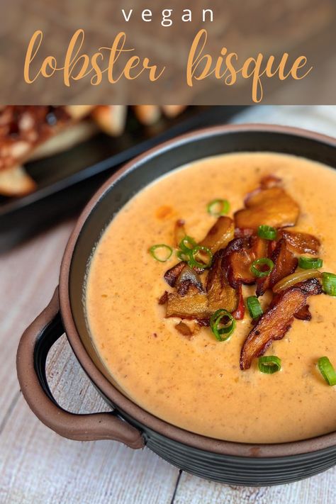 Vegan Lobster Bisque, Vegan Bisque, Vegan Lobster, Thursday Dinner, Vegan Seafood, Bisque Soup Recipes, Lobster Mushroom, Work Recipes, Seafood Bisque