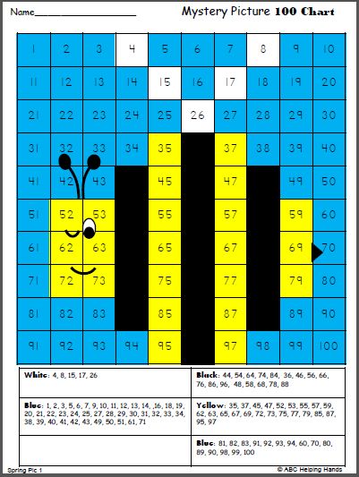 Free Bumble Bee 100s Chart Mystery Picture (3 pages) Hundreds Chart Mystery Picture Free, 100 Chart Mystery Picture Free, Math Mystery Pictures Free, Mystery Pictures Free, Ixl Math, 100s Chart, Pattern Practice, Thanksgiving Pattern, Verbs Worksheet