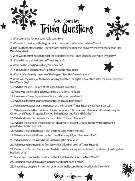 Fun Trivia Questions And Answers, January Writing, Activities Director, New Year's Eve Activities, New Years Eve Games, Fun Trivia Questions, New Year's Games, Eve Game, Skip To My Lou