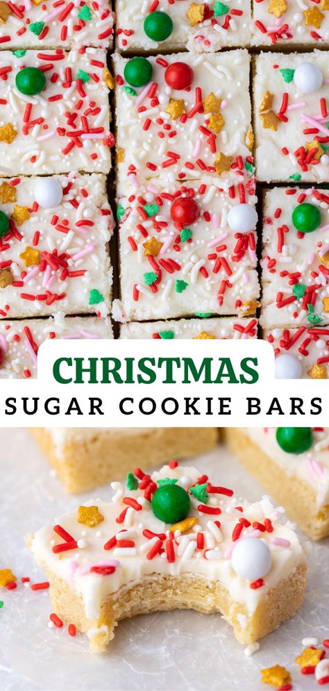 These holiday Christmas sugar cookie bars are a simple and delicious dessert thet you can make and enjoy anytime! Christmas Sugar Cookie Bars, Sugar Cookie Bar Recipe, Christmas Sugar Cookie, Christmas Baking Cookies, Christmas Baking Recipes, Sugar Cookie Bars, Lost 100 Pounds, Christmas Food Desserts, Xmas Cookies