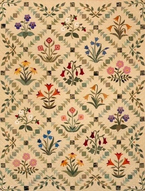 Quilt Illustration, Vintage Pattern Wallpaper, Vintage Textiles Patterns, Flower Quilts, Sampler Quilts, Quilt Border, Flower Quilt, Applique Quilting, Hand Applique