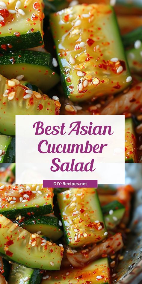 Try the best Asian cucumber salad recipe. Healthy and tasty! Best Asian Cucumber Salad, Asian Cumcuber Salad, Cold Asian Recipes, Asian Style Cucumber Salad, Asain Salad Recipes, Asian Cucumber Recipes, Smashed Cucumber Salad Asian, Chinese Cucumber Salad Recipe, Recipes Using Cucumbers