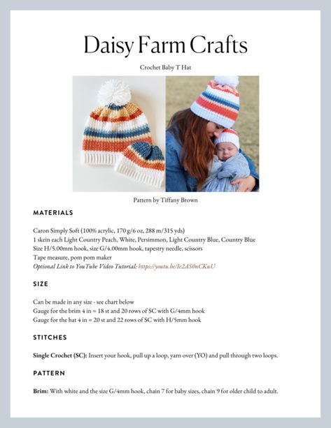 Crochet Baby T Hat - Daisy Farm Crafts Diy Crochet Sweater, Baby Hat Knitting Patterns Free, Daisy Farm Crafts, Daisy Farm, Crochet Baby Sweater Pattern, Baby Hat Knitting Pattern, Crochet Baby Hat Patterns, Crochet Baby Sweater, Baby Sweater Patterns