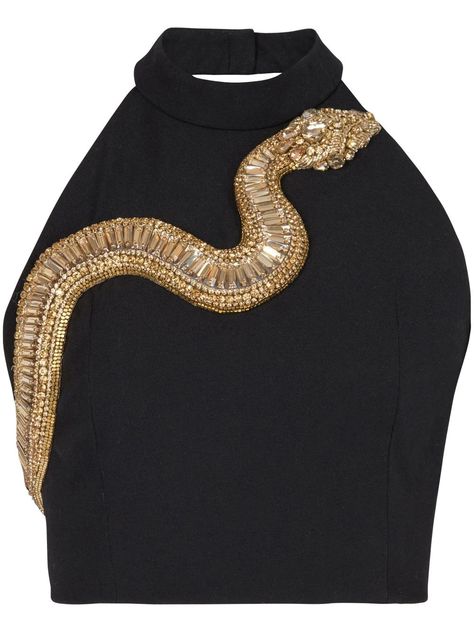 Balmain snake-embellished Halterneck Top - Farfetch Snake Dress, Embellished Crop Top, Halterneck Top, Halter Neck Top, Mode Inspo, Looks Vintage, Black Crop Tops, Missoni, Valentino Garavani