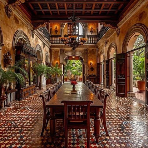 Hacienda Style Homes Mexican Exterior, Apartment Ideas Bloxburg, Hacienda Style Homes Mexican, Modern Mexican Home Decor, Modern Mexican Home, Log Home Interior, Boho Decor Ideas, Hacienda Homes, Spanish Home Decor