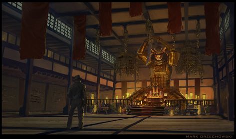 Indiana Jones - Nakago Island: Sword Shrine by Mark Orzechowski Room References, Shrine Room, Temple Interior, Book Backdrop, Interior Concept Art, Traditional Japanese Architecture, Japanese Shrine, Japanese Temple, Japanese Interior Design