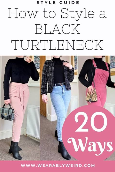 Ways To Style Black Turtleneck, Styling Turtlenecks Aesthetic, Gray Turtleneck Outfit Layering, Turtle Neck Outfit Ideas For Women, Black Turtle Neck Sweater Outfit Women, How To Style Black Turtle Neck Top, Turtle Neck With Vest Outfit, Ways To Style Turtlenecks, Styling A Turtleneck Outfit Ideas