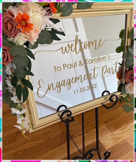 Looking for unique wedding signs ideas to add a special touch to your big day? Check out these 6 creative wedding signs that will make your wedding day even more memorable. From welcome signs to seating charts, these tips will help you create the perfect ambiance for your special day. Welcome To The Engagement Party Sign, Brunch Engagement Party Decor, Engagement Party Welcome Sign Acrylic, Engagement Decore Ideas, Engagement Party Outside Decor, Engagement Party Sign Mirror, Engagement Dinner Party Decor, Engagement Party Entrance Sign, Engagement Party Signs Diy