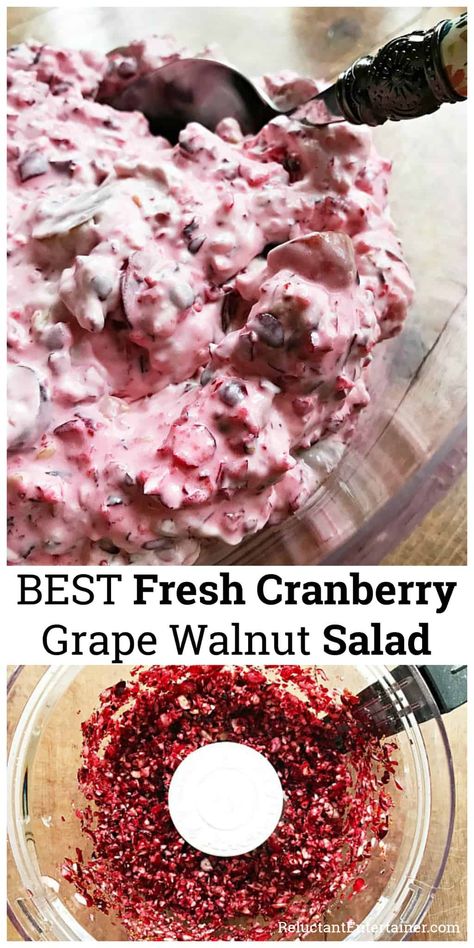 BEST Fresh Cranberry Grape Walnut Salad #cranberrysalad #holidaysalad #freshcranberrysalad via @sandycoughlin Fresh Cranberry Salad, Fruit Salad Decoration, Salad Decoration, Salad With Grapes, Fresh Cranberry, Best Thanksgiving Side Dishes, Holiday Salads, Cranberry Salad, Grape Salad