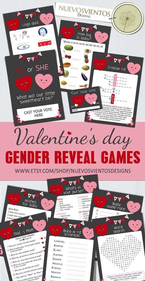 💖 10 Valentine's day gender reveal games printable. Instant download. #valentinesday #valentinesgenderreveal #genderreveal #genderrevealparty #genderrevealtheme Red And Pink Gender Reveal, Valentine Gender Reveal, Valentines Gender Reveal, Pink Gender Reveal, Pumpkin Gender Reveal, Pregnancy Gender Reveal, Gender Reveal Games, Gender Reveal Themes, Cute Pregnancy Announcement