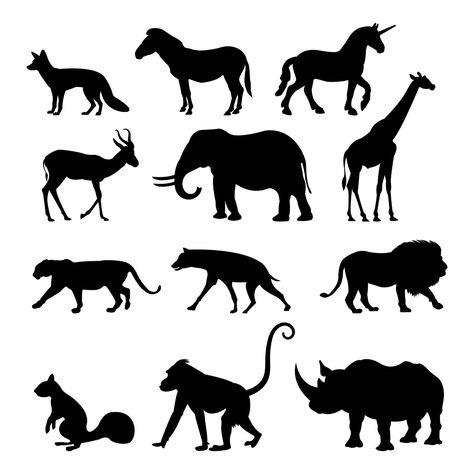 Wild Animal Silhouettes Jungle Animal Silhouette Printable Free, Sillouttes Images Animals, Zoo Animal Silhouette Printable, Silhouette Of Animals, Animal Silhouette Stencil, Jungle Animal Silhouette, Animal Silhouette Printable, African Animal Silhouette, Wild Animal Silhouette