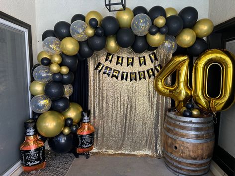 40th Birthday Photo Backdrop, 40th Balloon Ideas For Men, 40th Birthday Aged To Perfection, 40th Birthday Balloon Arch, 40 Birthday Ideas For Men Theme, Aged To Perfection 40th Birthday Party, 40th Birthday Backdrop For Men, Black And Gold 40th Birthday Ideas, Age To Perfection Party Ideas