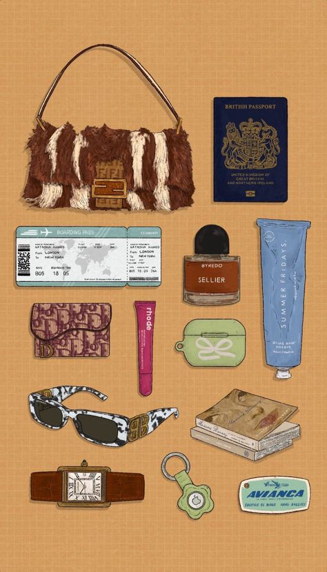 Old Money Stickers, Old Money Essentials, Luxury Stickers, What Is In My Bag, Bag Illustration, Aesthetic Luxury, Mob Wife, In My Bag, Accessories Style