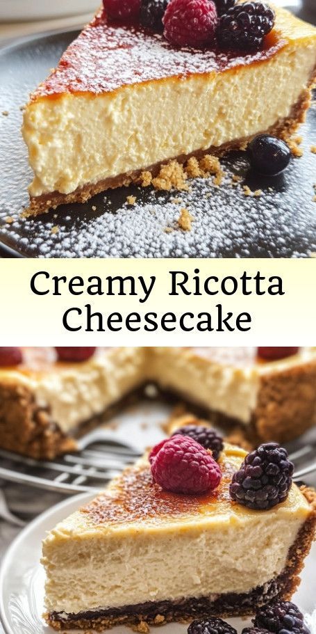 "Delight in Italian Flair with this Creamy Ricotta Cheesecake Recipe" Indulge in the flavors of Italy with this rich and velvety ricotta cheesecake. A perfect blend of traditional ingredients and modern techniques, this dessert is sure to transport you to the heart of Italy with every bite. Create your own slice of Italian heaven today! #ItalianDessert #RicottaCheesecake #BakingJoy #DessertIndulgence #SweetTreats #ItalyinEveryBite Food Ideas For Work, Ricotta Recipes Dessert, Recipes Using Ricotta Cheese, Italian Ricotta Cheesecake, Recipe Using Ricotta, Ricotta Dessert, Italian Cheesecake, Cream Cheese Cheesecake, Ricotta Cake Recipes