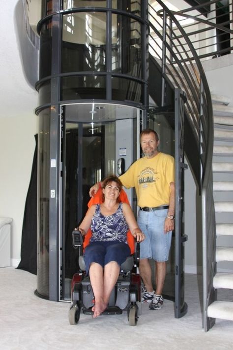 interior design architecture ADA compliant home lift elevator residential Pneumatic Elevator, Wheelchair Elevator, Accessible House, Elevator Design, Glass Elevator, Wheel Chair, Coastal Living Rooms, 2 Story Houses, Aging In Place