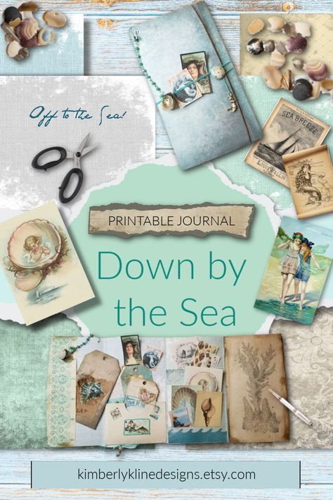 Beach Journal Pages, Ocean Junk Journal Ideas, Ocean Junk Journal, Beach Junk Journal, Ocean Scrapbook, Sea Scrapbook, Ocean Journal, Life Audit, Pretty Ocean