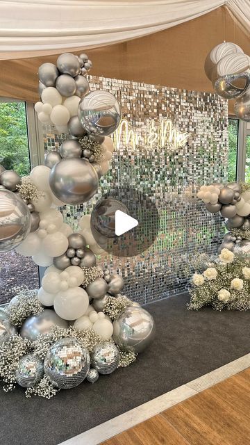 Marley & Nusha Events on Instagram: "Sophie & Craig 🤍  All the fabulous decor for this beautiful wedding rolled into one reel 🎥   .  .  .  #marleyandnusha #sequinwall #silversequinwall #organicballoons #balloons #balloonstyling #balloonstylist #balloondecor #balloondisplay #welcomesign #eventstyling #eventdecor #weddingdecor #weddingflowers #discoballs #partydecor #ballooninspo #partyinspo #partyideas #yorkshirewedding #leeds #huddersfield #wakefield #bradford #westyorkshireballoons" Sequin Wall, Balloon Display, Disco Balls, Wakefield, Event Styling, Silver Sequin, Balloon Garland, Balloon Decorations, 50th Birthday