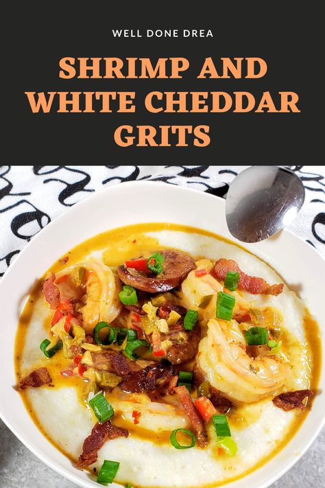 White Grits Recipe, White Cheddar Grits, Shrimp And Grits With Gouda Cheese, Cheddar Grits Recipe, Shrimp And Grits With White Wine Sauce, Spicy Shrimp And Grits Casserole With Gouda Cheese, Southern Living Shrimp And Grits Recipe, Skinnytaste Shrimp And Grits, Pescatarian Diet