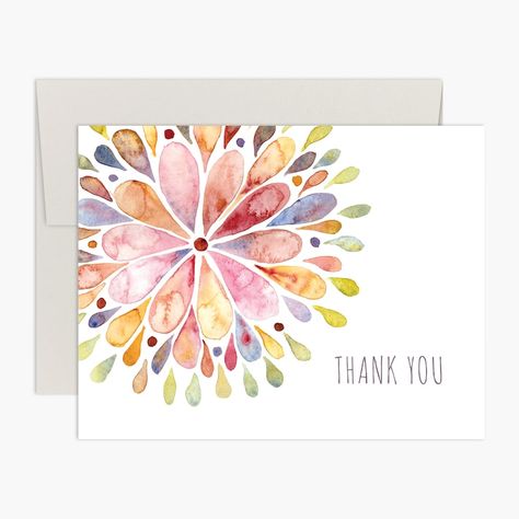 Watercolor Flower Burst Thank You Card - Etsy UK Painted Cards Handmade, Thank You Watercolor, Watercolour Thank You Cards, Thank You Card Watercolor, Printing Ideas Design, Watercolour Cards Simple, Watercolor Thank You Cards, Watercolor Cards Ideas Simple, Thank You Card