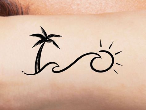 You Had Me At Aloha, Sun Palm Tree Tattoo, Wave And Palm Tree Tattoo, Wave Palm Tree Tattoo, Beach Wave Tattoo, Easter Tart, Just Breathe Tattoo, Fearless Tattoo, Initial Tattoos