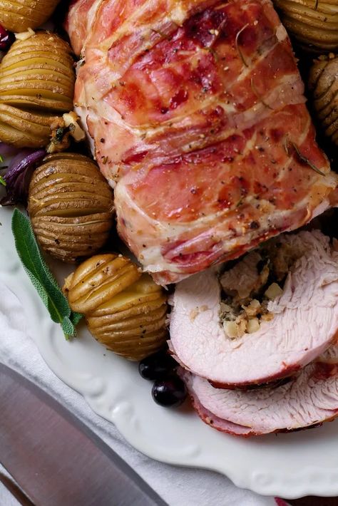 Moist Turkey Breast, Cooking A Stuffed Turkey, Sausage Meat Stuffing, Stuffed Turkey Breast, Pesto Chicken Breast, Moist Turkey, Stuffed Turkey, Fresh Bread Crumbs, Turkey Breast Recipe