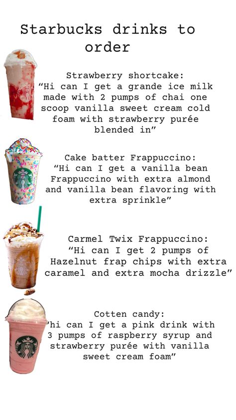 Starbucks Drinks To Order, Starbucks Copycat Recipes Drinks, Starbucks Drink Menu, Starbucks Secret Menu Recipes, Fun Drink Recipe, Cold Starbucks Drinks, Starbucks Strawberry, Starbucks Drinks Diy, Secret Starbucks Recipes