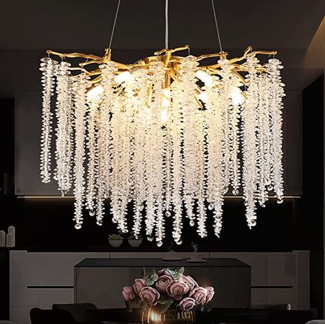 AmazonSmile: Luxury Crystal Chandeliers for Dining Room - L47“,13 Lights, Modern Branch Pendant Light with Crystals, Rectangle Hanging Lights Fixtures for Kitchen Island, Living Room : Home & Kitchen Tree Branch Chandelier, Kitchen Island Hanging Lights, Round Crystal Chandelier, Branch Chandelier, Kitchen Island Chandelier, Modern Crystal Chandelier, White Dining Room, White Light Bulbs, Crystal Pendant Lighting