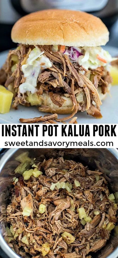 Instant Pot Kalua Pork is a sweet and savory meal that is filled with flavor and easy to prepare. Made in the pressure cooker with just 4 budget-friendly ingredients. #instantpot #instantpotrecipes #pressurecooker #pressurecooking #sweetandsavorymeals #kaluapork Instant Pot Kalua Pork, Kalua Pork Recipe, Kalua Pulled Pork, Kalua Pork, Hawaiian Dishes, Instant Pot Pork, Pork Recipe, Hawaiian Food, Easy Instant Pot Recipes