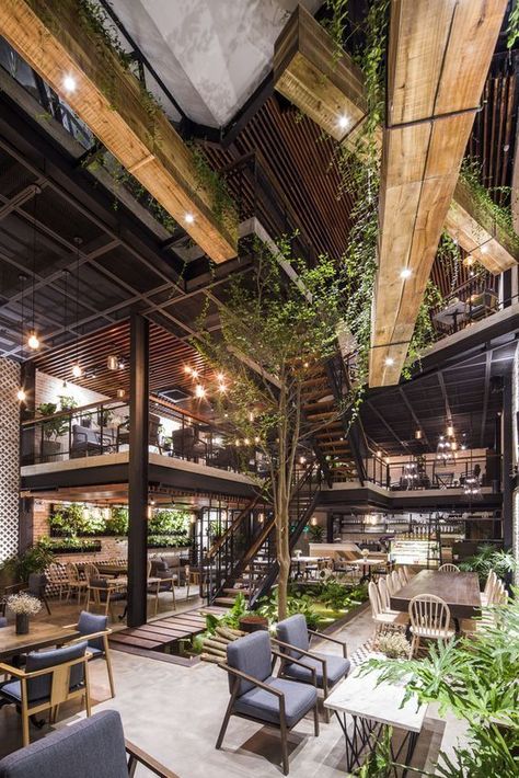 An’garden Café,©️️️️ Hyroyuki Oki // Restaurant / Café Office Idea, Idea Aesthetic, Open Ceiling, Decoration Restaurant, Coffee Shops Interior, Garden Cafe, Coffee Shop Design, Open Office, Cafe Interior Design