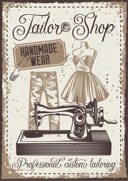 Vintage poster with illustration of a pa... | Free Vector #Freepik #freevector #frame #poster #vintage #texture Fashion Designer Poster Design, Vintage Clothes Illustration, Sewing Poster, Illustrator Poster, Sewing Logo Design, Sewing Logo, Wall Art Diy Paint, Frame Poster, Craft Logo