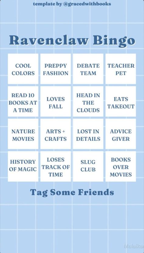 Ravenclaw Bingo Ravenclaw Crafts, Hogwarts Printables, Ravenclaw Party, Organized Notes, Hufflepuff Slytherin, Slytherin Gryffindor, Movie Crafts, Bingo Template, Ravenclaw Aesthetic