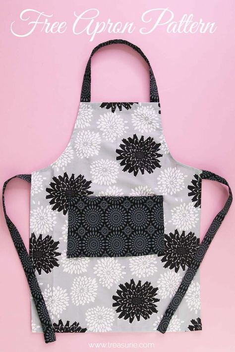 How to Make an Apron - Free Pattern Adult & Kids | TREASURIE Kids Apron Pattern Free, Easy Apron Pattern, Childrens Apron Pattern, Diy Aprons, Bib Apron Pattern, Half Apron Patterns, Make An Apron, Free Apron Pattern, Child Apron Pattern