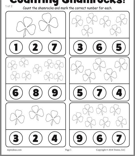 Preschool Counting Worksheets, Counting Worksheet, Pre K Worksheets, Preschool Counting, Christmas Word Search, March Activities, St Patricks Day Crafts For Kids, St Patrick Day Activities, Counting Worksheets