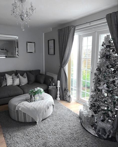 Grey Colour Living Room, Grey House Interior Decor, Dark Grey Living Room Ideas, Grey House Interior, Front Room Dining Room, Colour Living Room, Hot Chocolate Weather, House Decor Interior Design, House Christmas Decorations