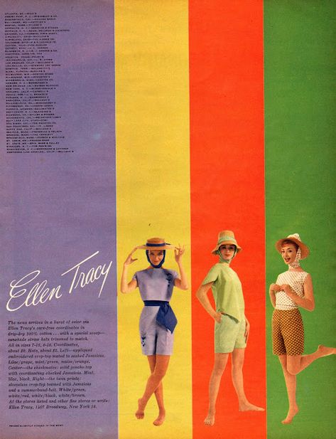 17 Bright and Colorful Fashion Adverts From 'Seventeen' Magazine in the 1960s ~ Vintage Everyday 60s Fashion Magazine, 60s Magazine, Early 1960s Fashion, Vintage Fashion 1960s, 1960 Fashion, Graphic Design Collection, Seventeen Magazine, Ellen Tracy, 1960s Fashion