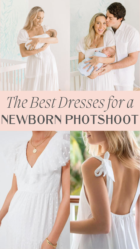 Dresses for a Newborn Photoshoot Postpartum Dresses, Honeymoon Packing, Photo Dress, Newborn Baby Photoshoot, Bachelorette Party Bride, Newborn Baby Photos, White Linen Dresses, Lifestyle Newborn Photography, Best Dresses