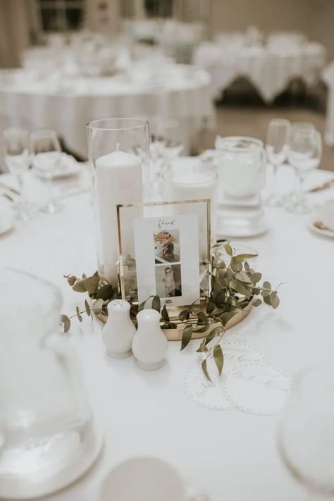 Cute Simple Wedding Centerpieces, Name Card Holders Wedding, Simple Guest Table Wedding, Minimalist Round Table Centerpiece, Minimal Table Centerpieces Wedding, Minimal Decor Wedding Table, Minimal Candle Centerpiece, Wedding Centerpieces For Round Tables Reception Ideas, Wedding Centerpieces Photos