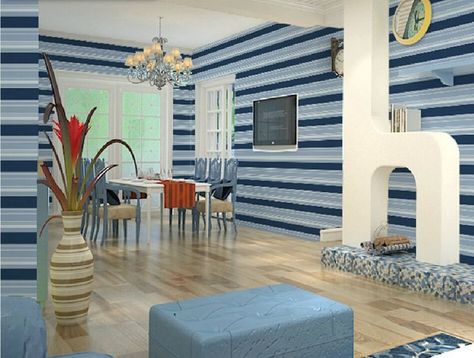 Line In Interior Design, Lines In Interior Design, Wallpaper Dining Room, Wallpaper Dining, Dining Room Interior, Ceiling Plan, Dining Room Blue, Lines Wallpaper, Dining Room Interiors