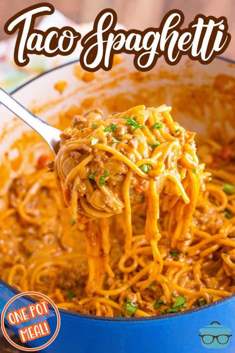 One Pot Taco Spaghetti, Easy Taco Seasoning Recipe, Spaghetti Ingredients, Taco Spaghetti, Taco Pasta, One Skillet Meals, Ground Meat Recipes, Country Cook, Video L