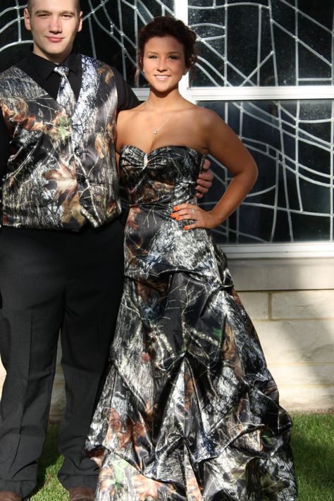 camoprom Camo Prom Dresses, Camo Prom, Country Prom, Couple Prom, Camo Wedding Dresses, Ball Ideas, Grad Ideas, Camo Wedding, Prom Theme