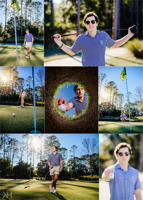 Guys senior photos in Jacksonville and St. Augustine, urban, beach and golf senior pictures.Guys Golf senior photos. Golf Course Photoshoot Senior Pics, Golf Pics Picture Ideas, Senior Picture Ideas Golf Course, Senior Golf Poster Ideas, Senior Picture Ideas For Guys Water, Golf Portraits Senior Pics, Senior Picture Ideas For Golfers, Senior Pictures Outfits Male, High School Senior Golf Photos